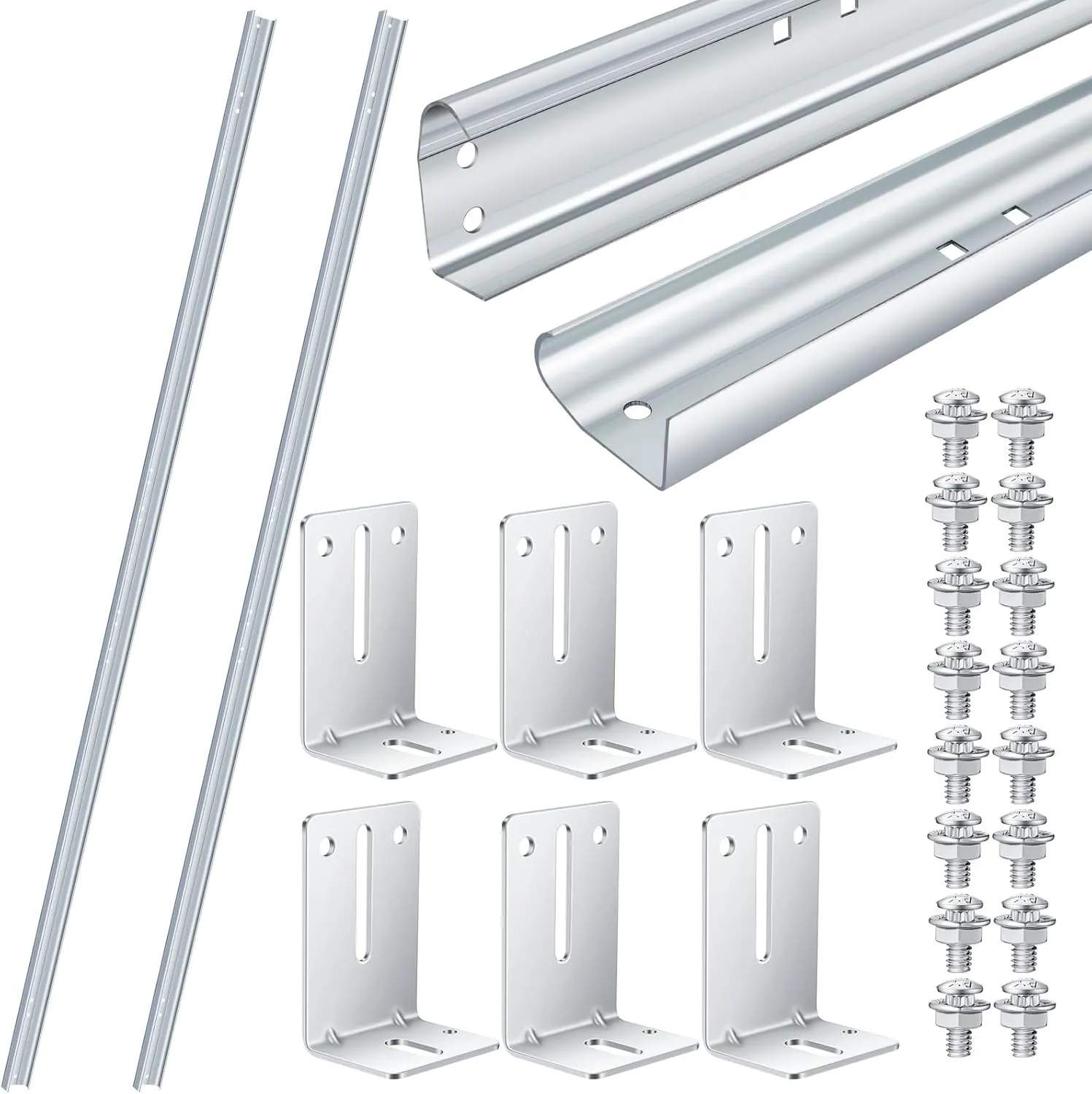 Tandefio 2 Pcs Garage Door Vertical Track Replacement with 6 Garage Door Rail Doorpost Brackets and 16 Sets of Screw and Nut Fittings Garage Door Rails Vertical Bracket for 7 ft Tall Garage Door Parts