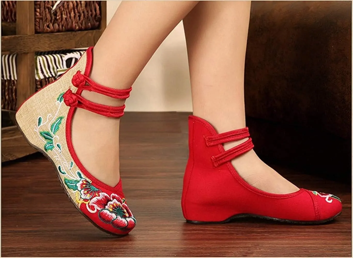 TangDao Women's Casual Flat Chinese Embroidered Floral Cheongsam Walking Mary Jane Ballet Shoes for Women