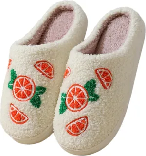 Tangerine House Slippers for Women Men Indoor Soft Plush Comfy Warm Couple Home Slippers Cute Orange Shaped Winter Cozy Cotton Slippers Slides Slip On Fuzzy Bedroom Slippers