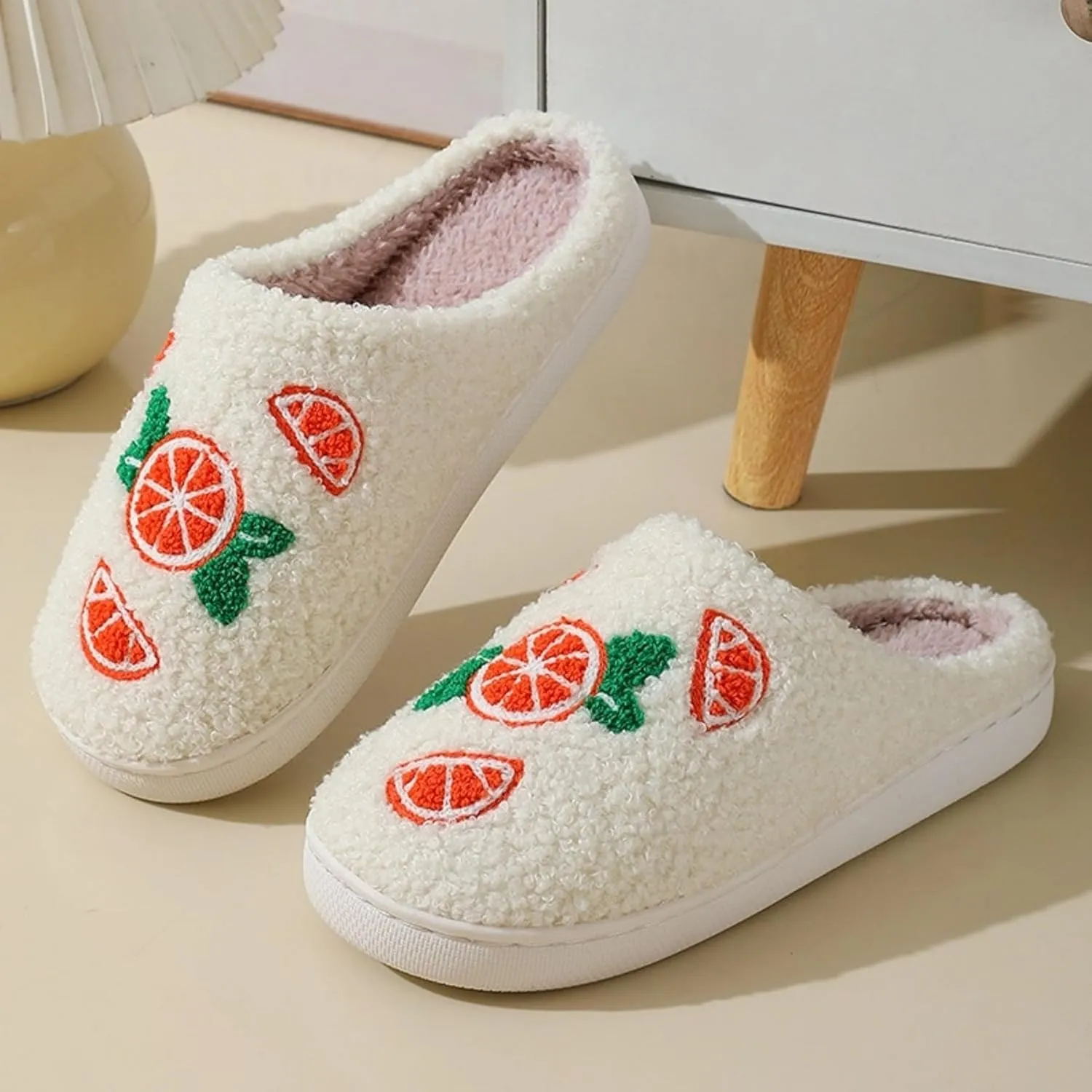Tangerine House Slippers for Women Men Indoor Soft Plush Comfy Warm Couple Home Slippers Cute Orange Shaped Winter Cozy Cotton Slippers Slides Slip On Fuzzy Bedroom Slippers