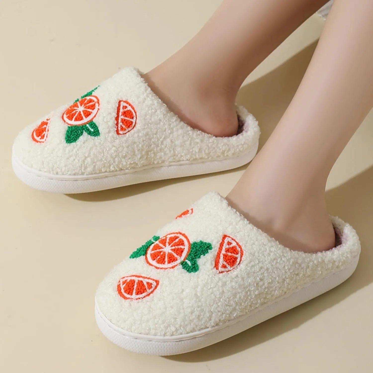 Tangerine House Slippers for Women Men Indoor Soft Plush Comfy Warm Couple Home Slippers Cute Orange Shaped Winter Cozy Cotton Slippers Slides Slip On Fuzzy Bedroom Slippers