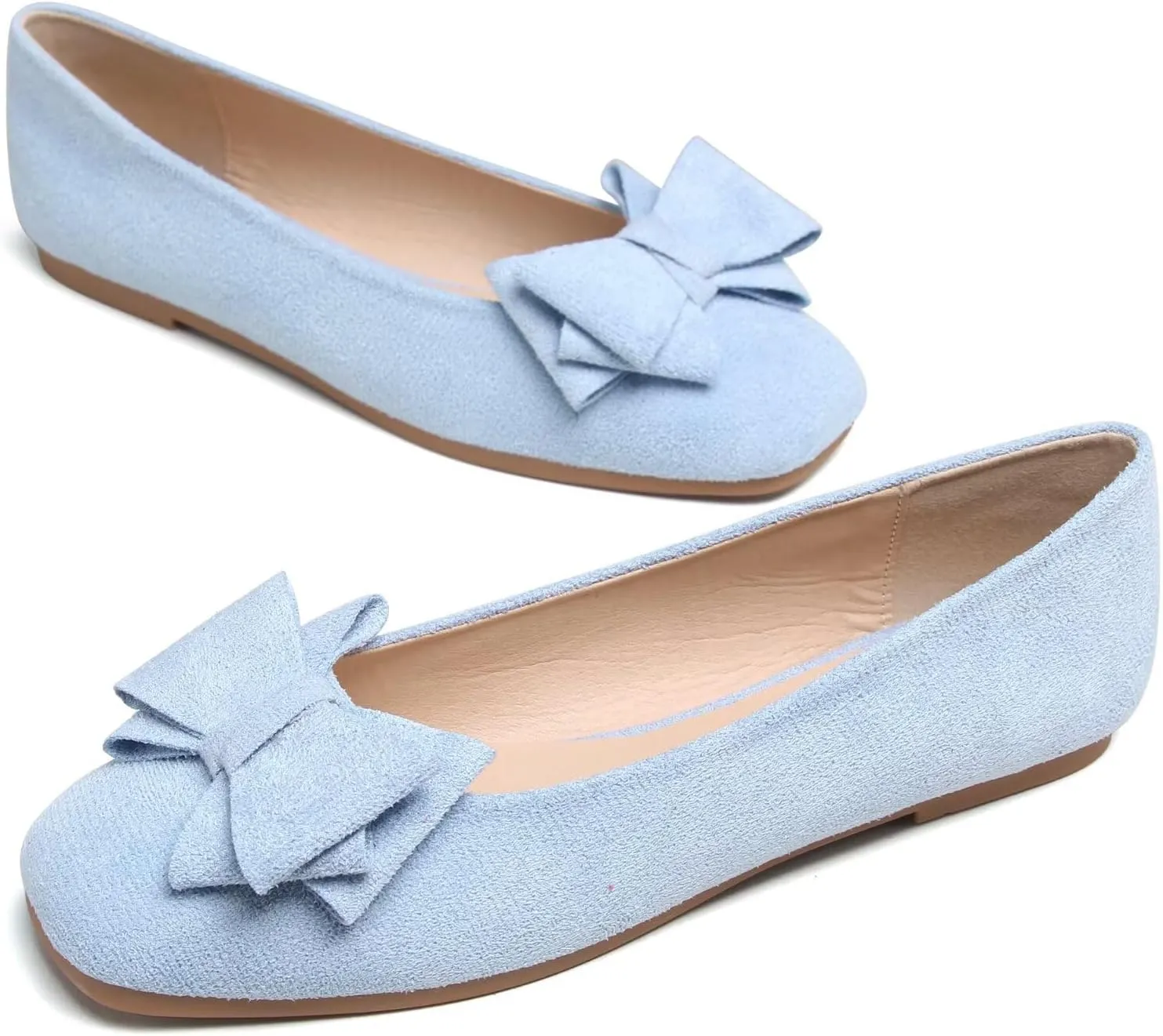 TANGNEST Women Cute Bowknot Flats Soft Slip On Dress Comfort Square Toe Flats