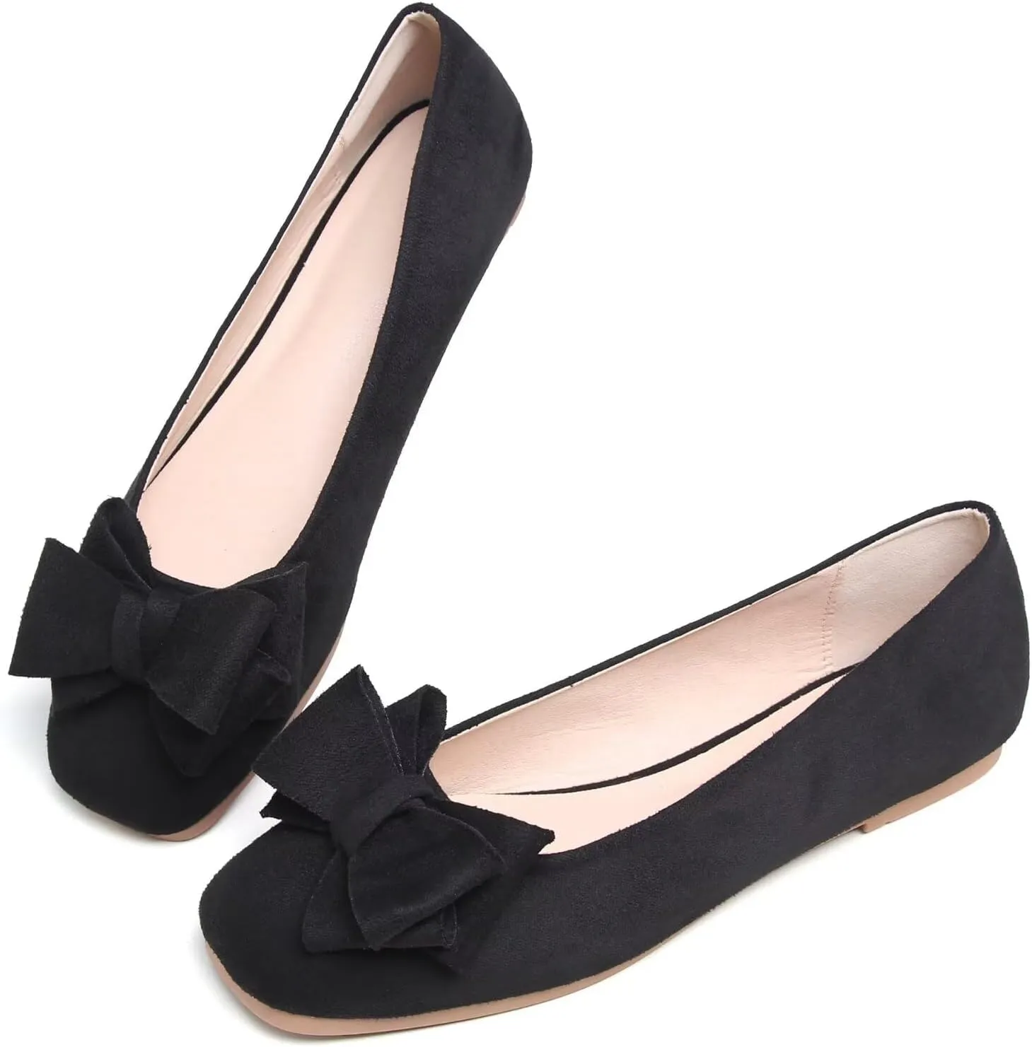 TANGNEST Women Cute Bowknot Flats Soft Slip On Dress Comfort Square Toe Flats