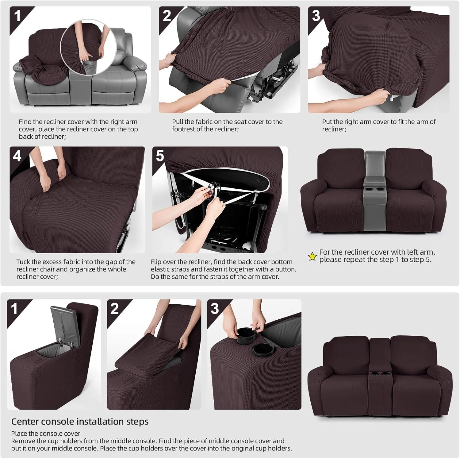 TAOCOCO Recliner Loveseat Cover with Middle Console Sofa slipcover, Stretch Reclining Sofa Covers for 2 Seat Reclining Couch, Jacquard Pattern Soft Loveseat Slipcover Furniture Protector, Chocolate