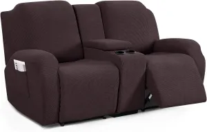 TAOCOCO Recliner Loveseat Cover with Middle Console Sofa slipcover, Stretch Reclining Sofa Covers for 2 Seat Reclining Couch, Jacquard Pattern Soft Loveseat Slipcover Furniture Protector, Chocolate
