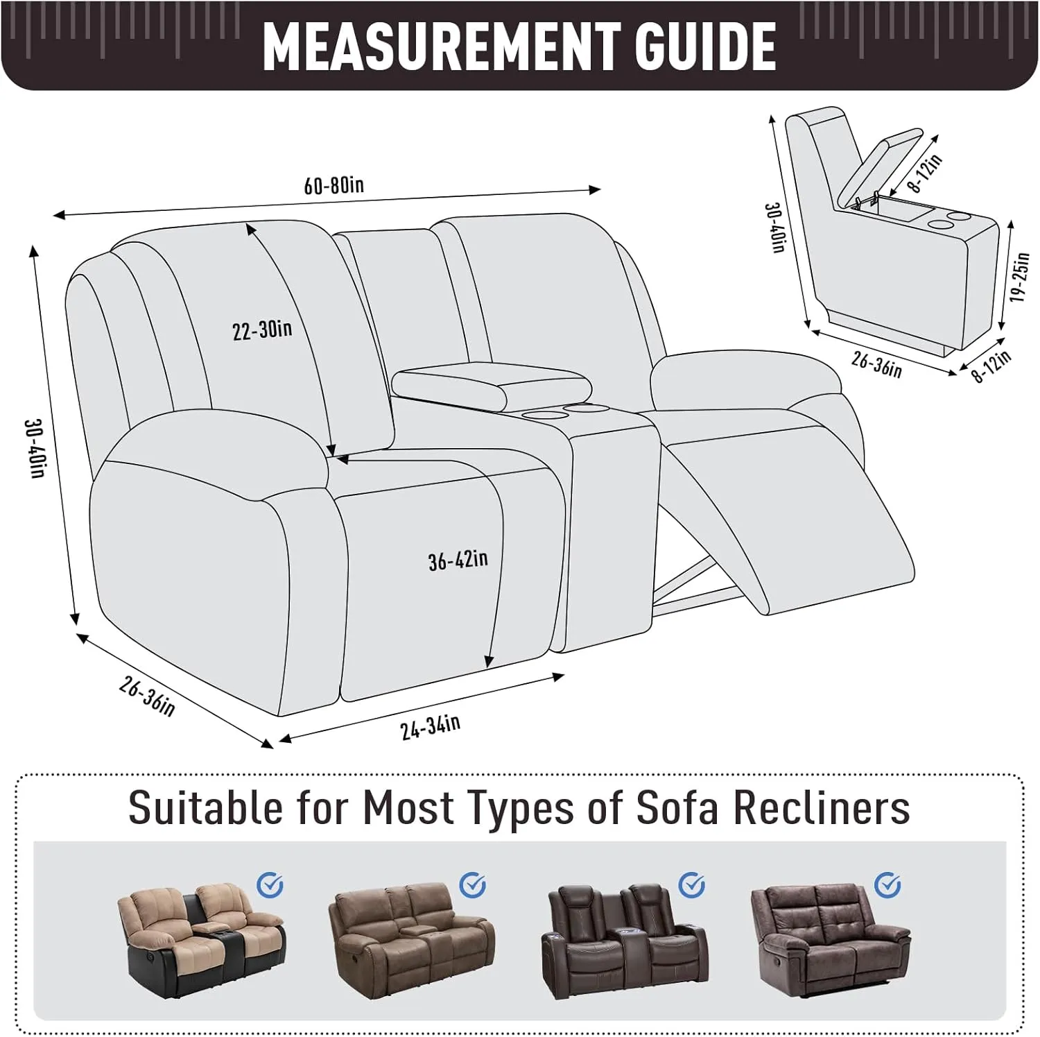 TAOCOCO Recliner Loveseat Cover with Middle Console Sofa slipcover, Stretch Reclining Sofa Covers for 2 Seat Reclining Couch, Jacquard Pattern Soft Loveseat Slipcover Furniture Protector, Chocolate