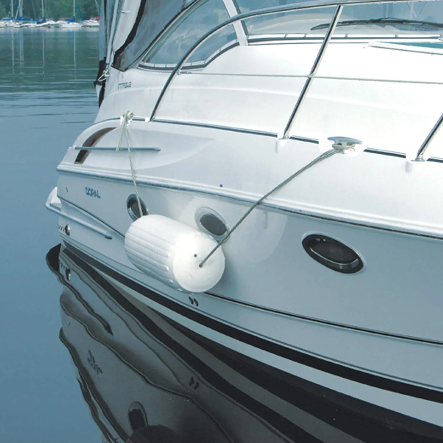 Taylor Made Big B Inflatable Boat Fender, Captain's Navy (10" x 26") End-to-End Line Passage Fits 5/8" Rope, Hangs Horizontally or Vertically, Ribbed, Needle Valve, Marine-Grade Vinyl - 571032