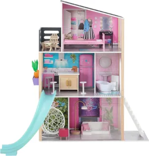 Teamson Kids Dreamland Boho Beach House for 12" Fashion Dolls with 19-pc Furniture Set