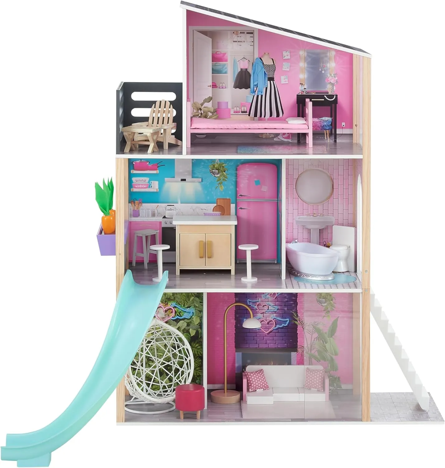 Teamson Kids Dreamland Boho Beach House for 12" Fashion Dolls with 19-pc Furniture Set