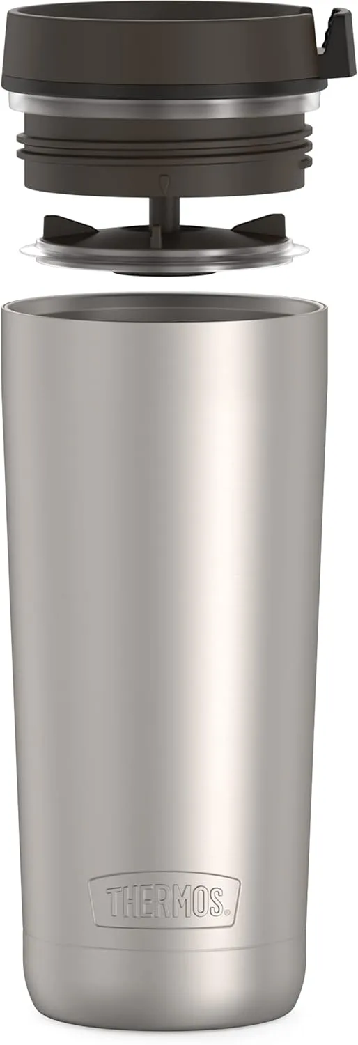 THERMOS ALTA SERIES Stainless Steel Tumbler 18 Ounce, Matte Steel/Espresso Black