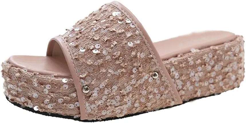Thick Sole Toe Flip Flops for Women's Versatile Soft Sole with Diamond Sandals(38)