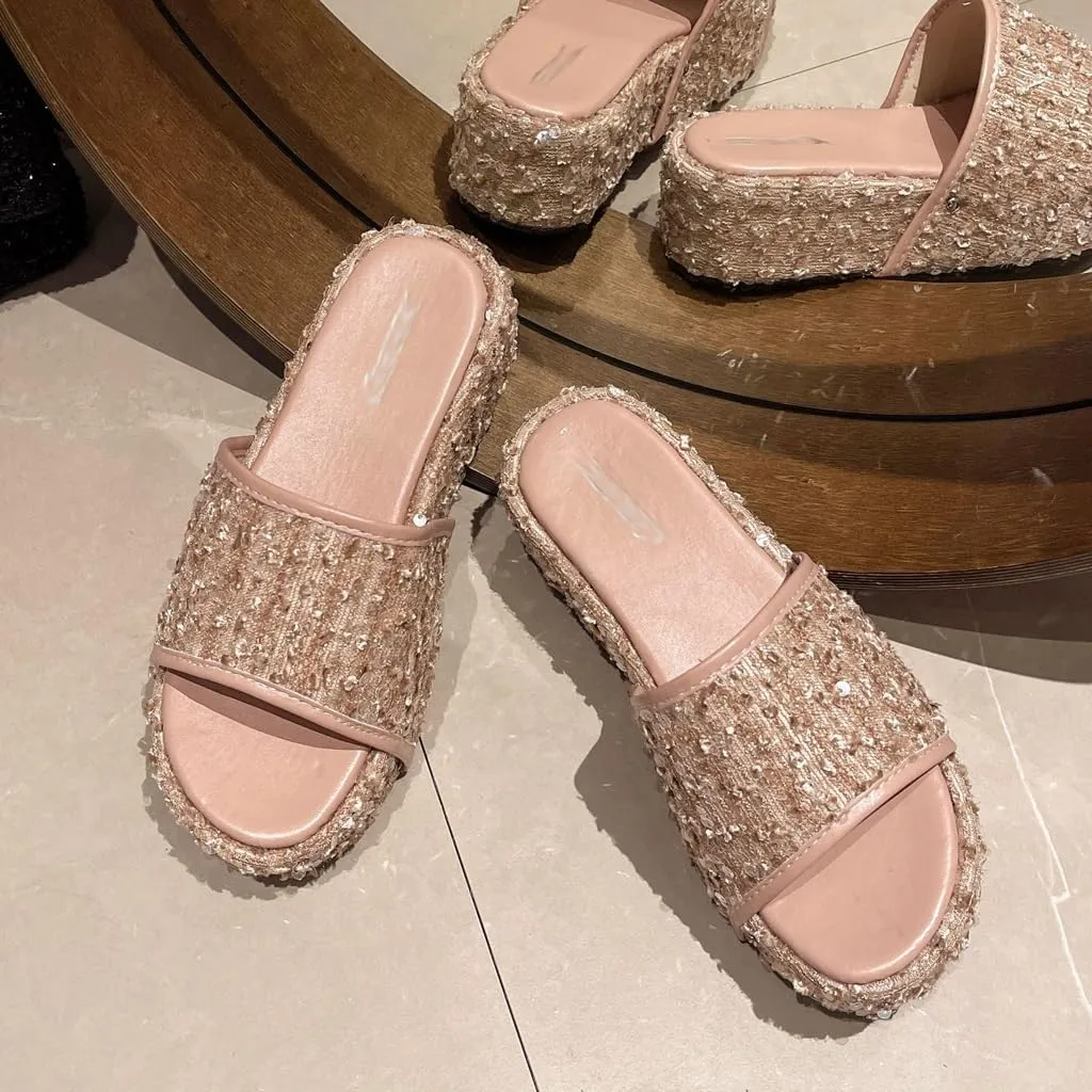 Thick Sole Toe Flip Flops for Women's Versatile Soft Sole with Diamond Sandals(38)