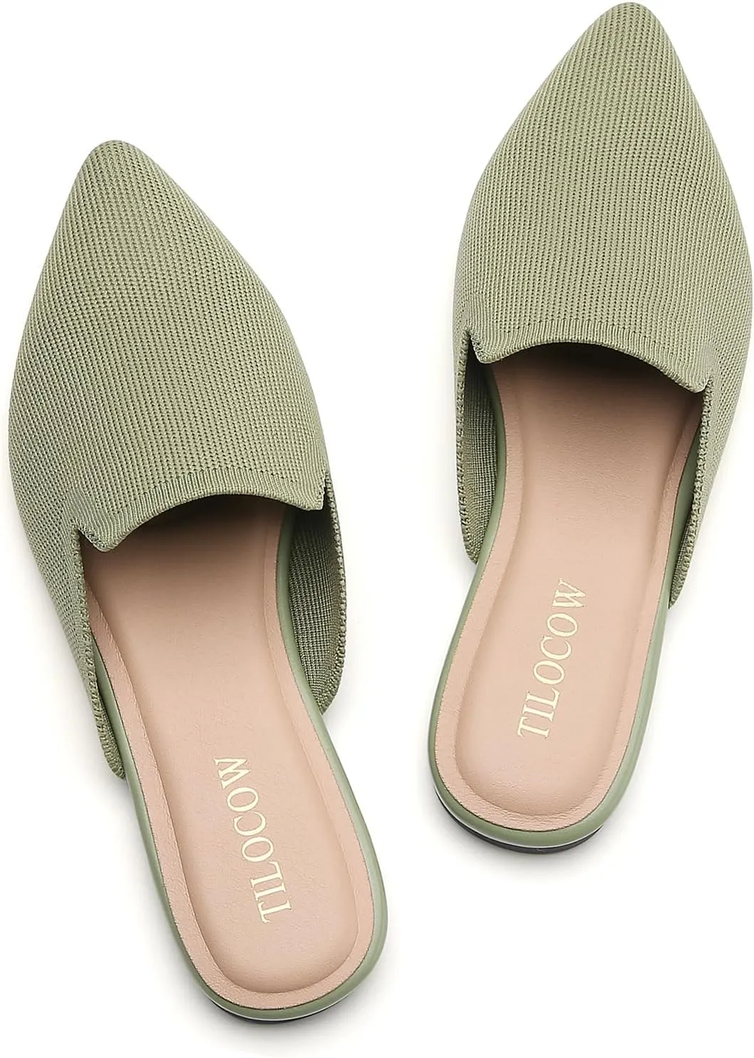 Tilocow Knit Mules for Women Flats Pointed Toe Mesh Ballet Flat Womens Slip On Slides Walking Shoes