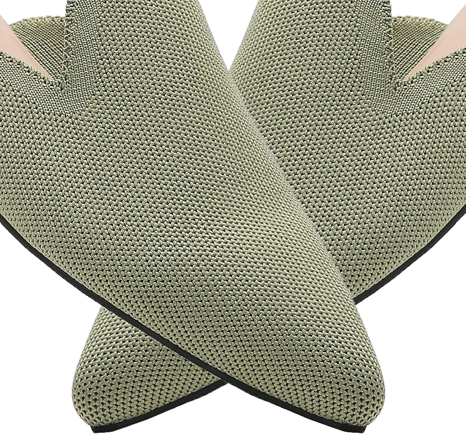 Tilocow Knit Mules for Women Flats Pointed Toe Mesh Ballet Flat Womens Slip On Slides Walking Shoes