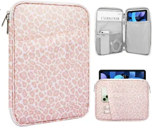 TiMOVO 9-11" Tablet Sleeve for iPad 11-inch A16 2025, iPad 10th Gen. 10.9", iPad 10.2", iPad Air 11 Inch/5th/4th Gen. 10.9", Galaxy Tab A9 Plus 11", Protective Bag with Pocket, Pink Leopard