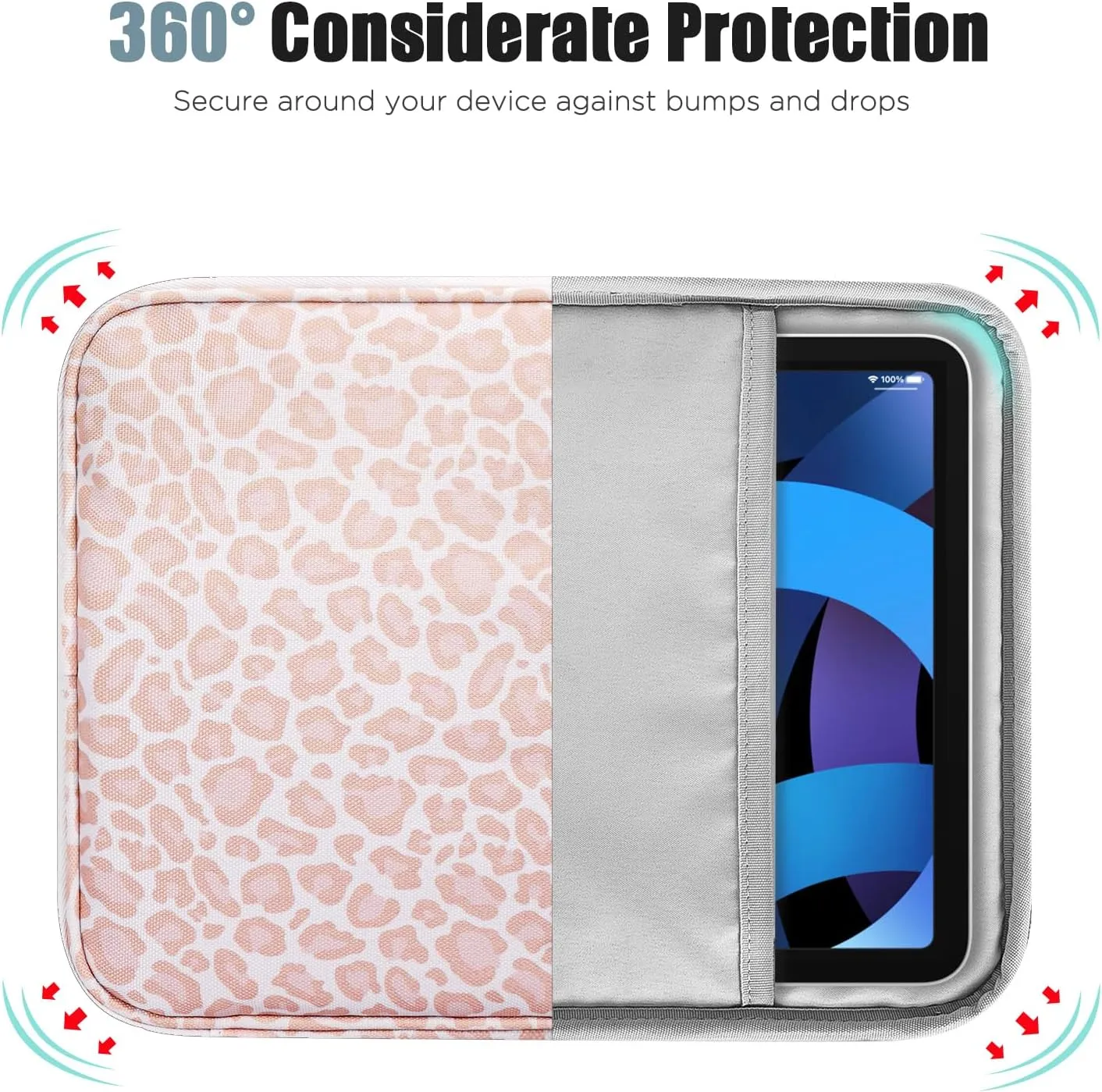 TiMOVO 9-11" Tablet Sleeve for iPad 11-inch A16 2025, iPad 10th Gen. 10.9", iPad 10.2", iPad Air 11 Inch/5th/4th Gen. 10.9", Galaxy Tab A9 Plus 11", Protective Bag with Pocket, Pink Leopard