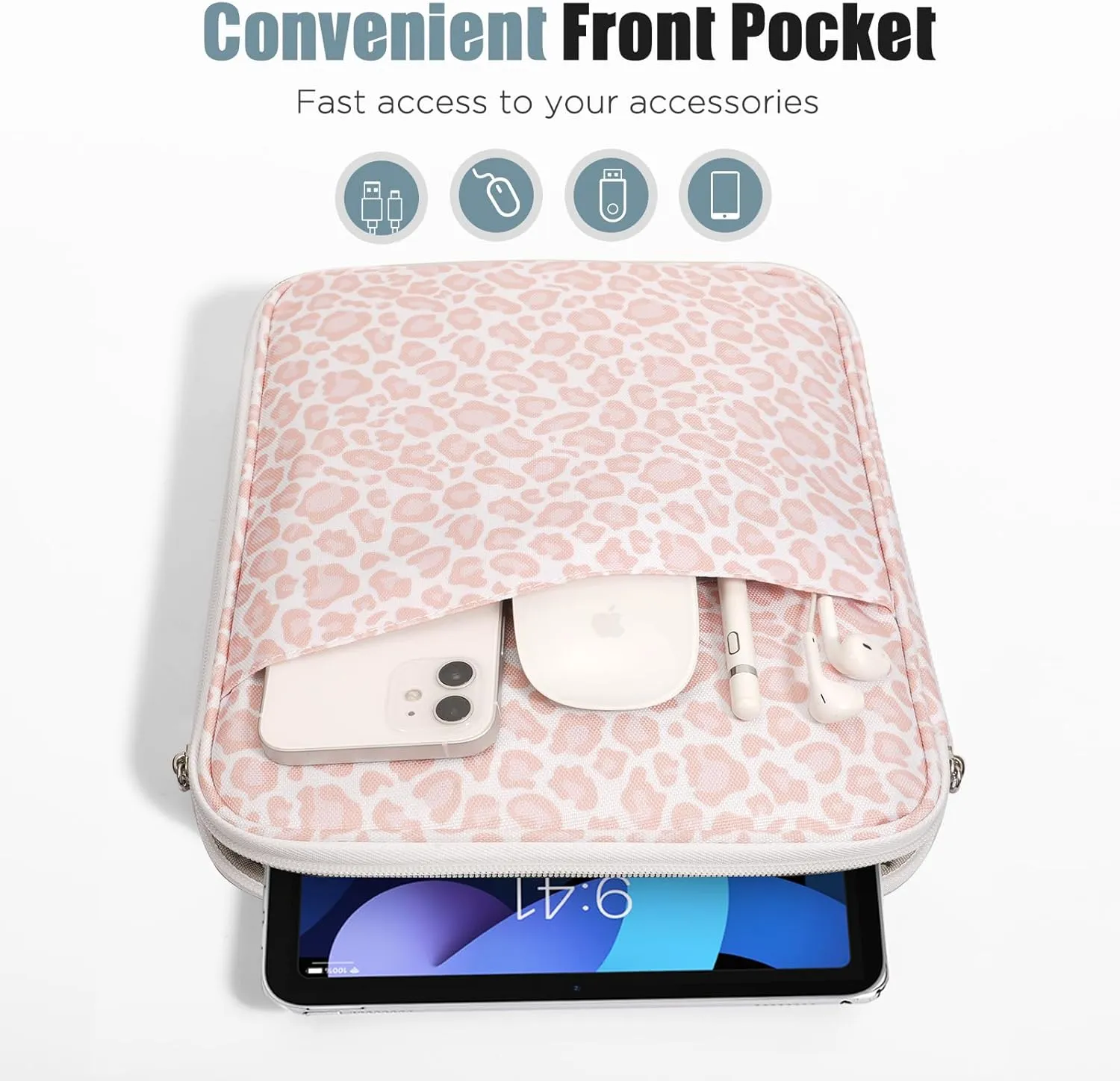 TiMOVO 9-11" Tablet Sleeve for iPad 11-inch A16 2025, iPad 10th Gen. 10.9", iPad 10.2", iPad Air 11 Inch/5th/4th Gen. 10.9", Galaxy Tab A9 Plus 11", Protective Bag with Pocket, Pink Leopard