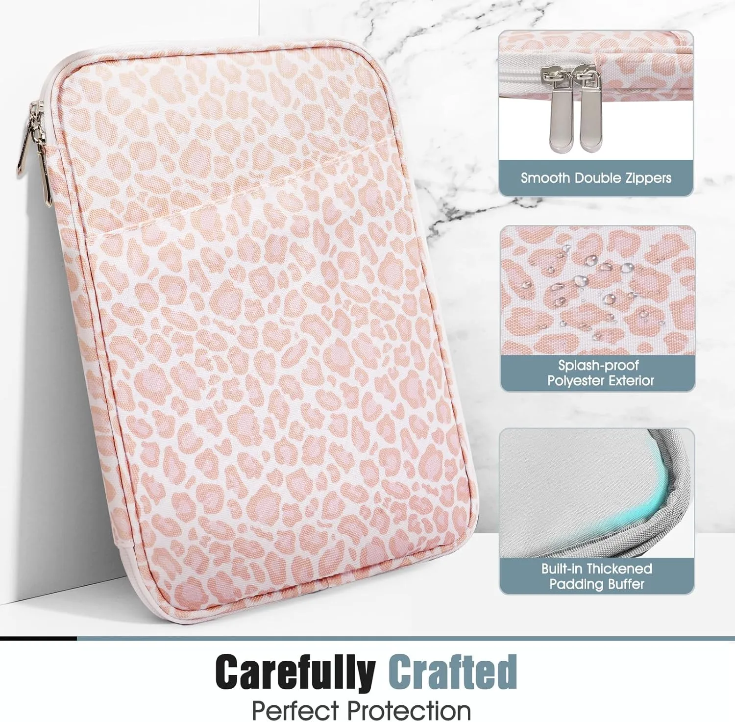 TiMOVO 9-11" Tablet Sleeve for iPad 11-inch A16 2025, iPad 10th Gen. 10.9", iPad 10.2", iPad Air 11 Inch/5th/4th Gen. 10.9", Galaxy Tab A9 Plus 11", Protective Bag with Pocket, Pink Leopard
