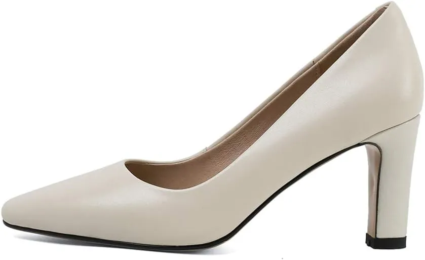 TinaCus Women's Genuine Leather Handmade High Heel Square Toe Easy Slip On Pump Shoes