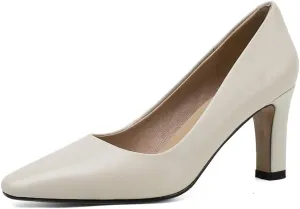 TinaCus Women's Genuine Leather Handmade High Heel Square Toe Easy Slip On Pump Shoes