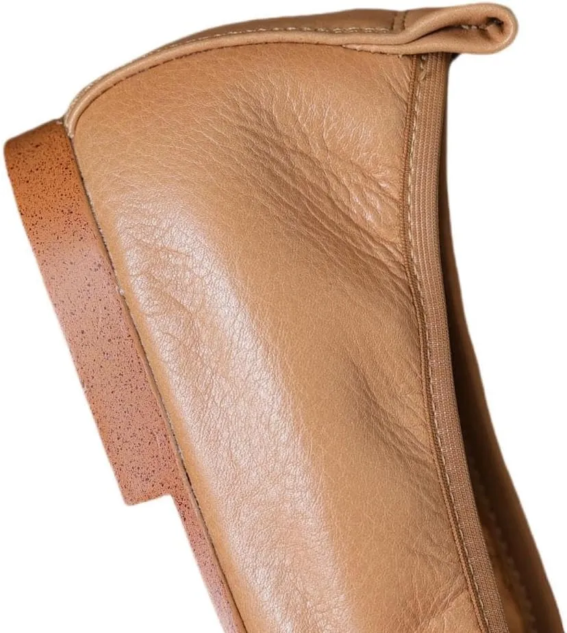 TinaCus Women's Genuine Leather Round Toe Soft Slip On Handmade Ballet Flats Shoes