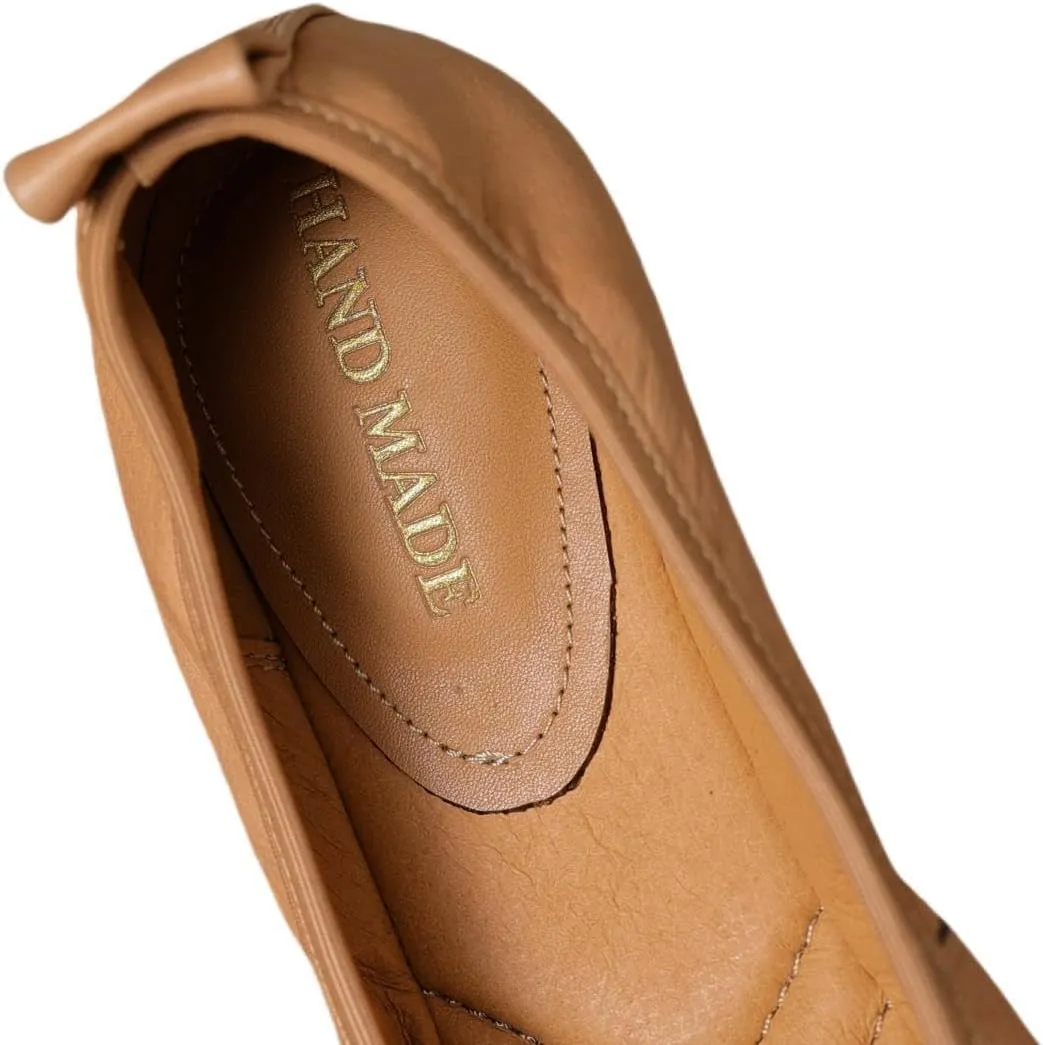 TinaCus Women's Genuine Leather Round Toe Soft Slip On Handmade Ballet Flats Shoes