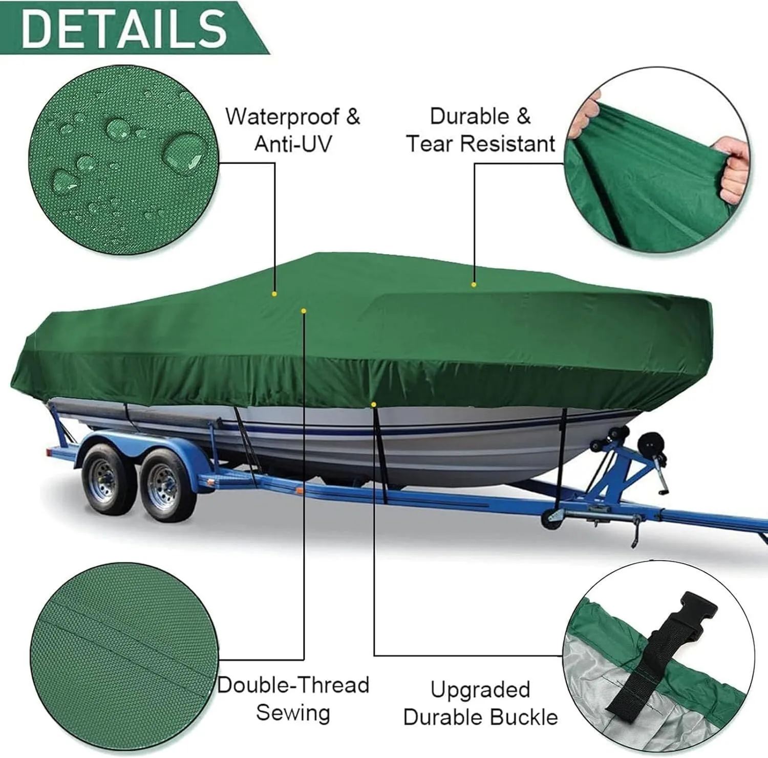 TIST V-Shaped Waterproof Boat Cover Heavy Duty Waterproof Boat Cover Tear-Resistant Canvas for V-Hulls, Tri-Hulls Bass Boats, Fishing Boats & Ski Boats Hull Protectors(14 * 16ft)