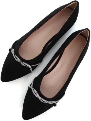 TN TANGNEST Womens Casual Flats Fashion Chain Pointed Toe Ballet Flats Rhinestone Flats Comfort Slip On Dress Shoes Black 41(8.5)