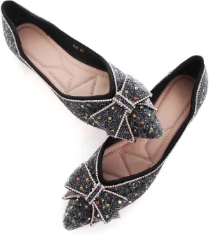 TN TANGNEST Womens Christmas Flat Shoes Snowflake Bell Bowknot Flats Fashion Pointed Toe Comfortable Slip On Flats
