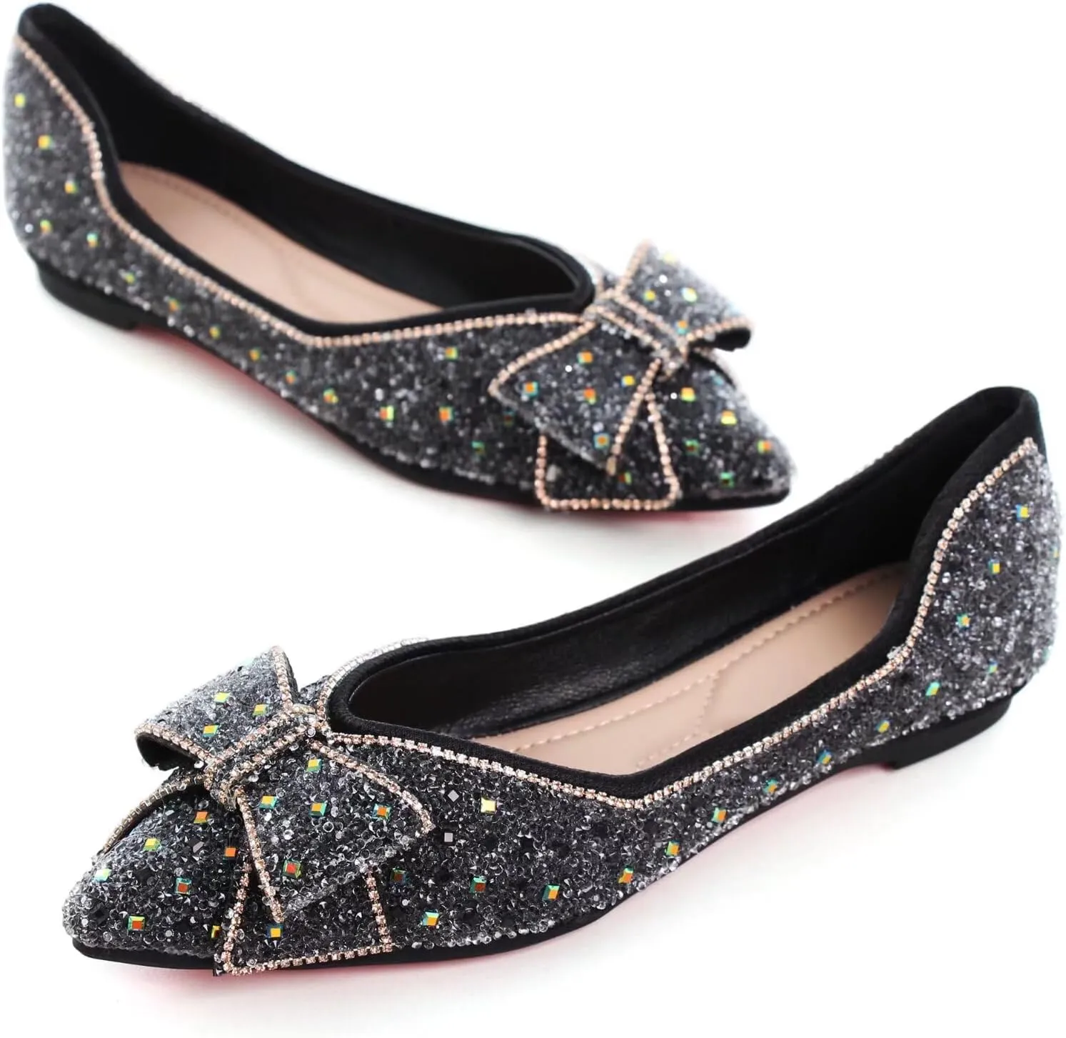 TN TANGNEST Womens Christmas Flat Shoes Snowflake Bell Bowknot Flats Fashion Pointed Toe Comfortable Slip On Flats