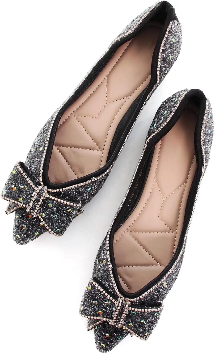 TN TANGNEST Womens Christmas Flat Shoes Snowflake Bell Bowknot Flats Fashion Pointed Toe Comfortable Slip On Flats