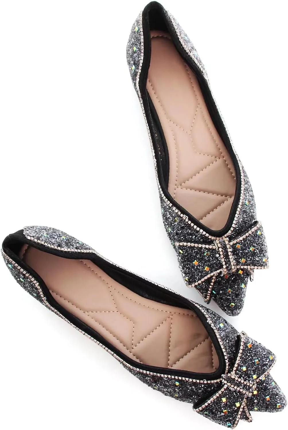 TN TANGNEST Womens Christmas Flat Shoes Snowflake Bell Bowknot Flats Fashion Pointed Toe Comfortable Slip On Flats
