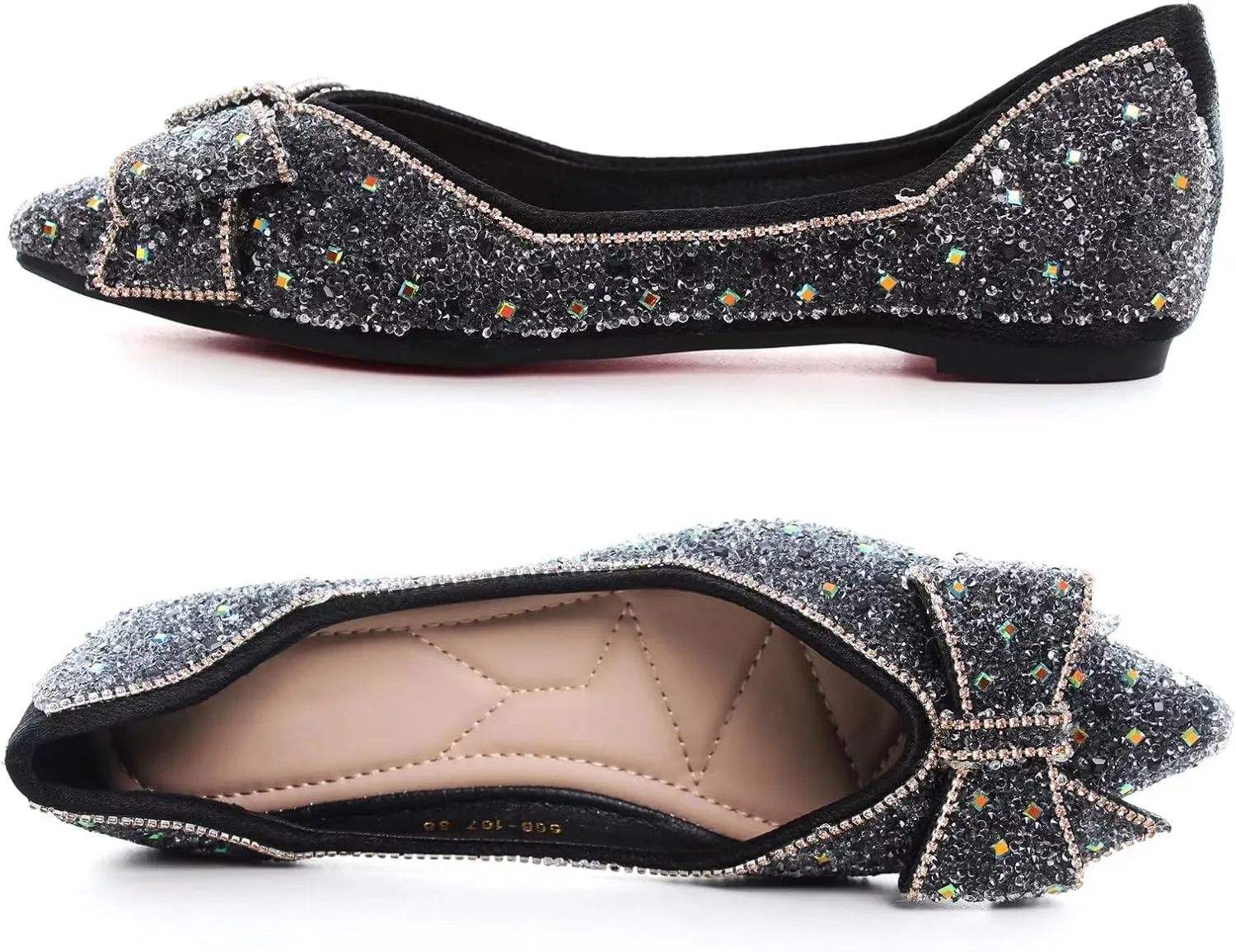 TN TANGNEST Womens Christmas Flat Shoes Snowflake Bell Bowknot Flats Fashion Pointed Toe Comfortable Slip On Flats