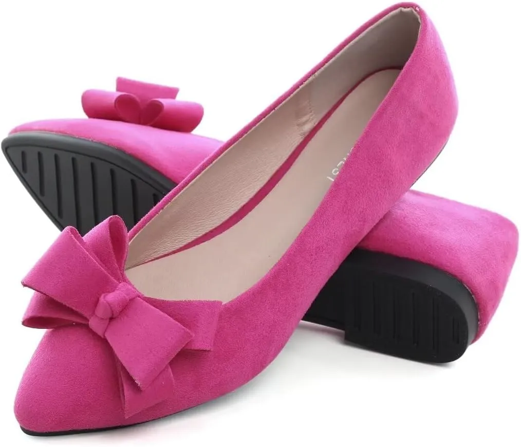 TN TANGNEST Women's Summer Dress Flats - Comfortable Pointed Toe Bowknot Ballet Shoes for Woman - Soft Suede Driving Flats
