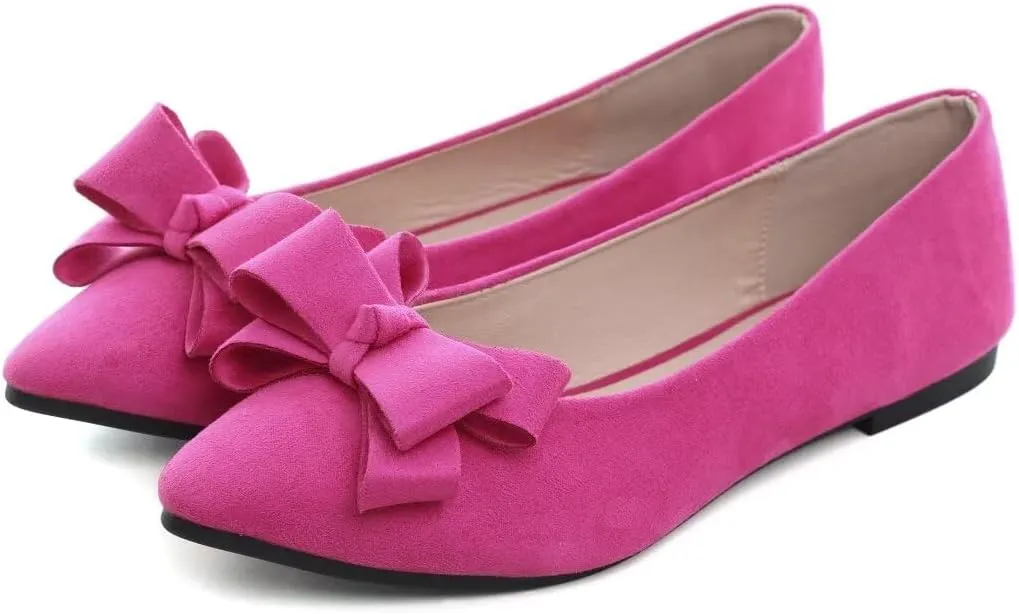 TN TANGNEST Women's Summer Dress Flats - Comfortable Pointed Toe Bowknot Ballet Shoes for Woman - Soft Suede Driving Flats