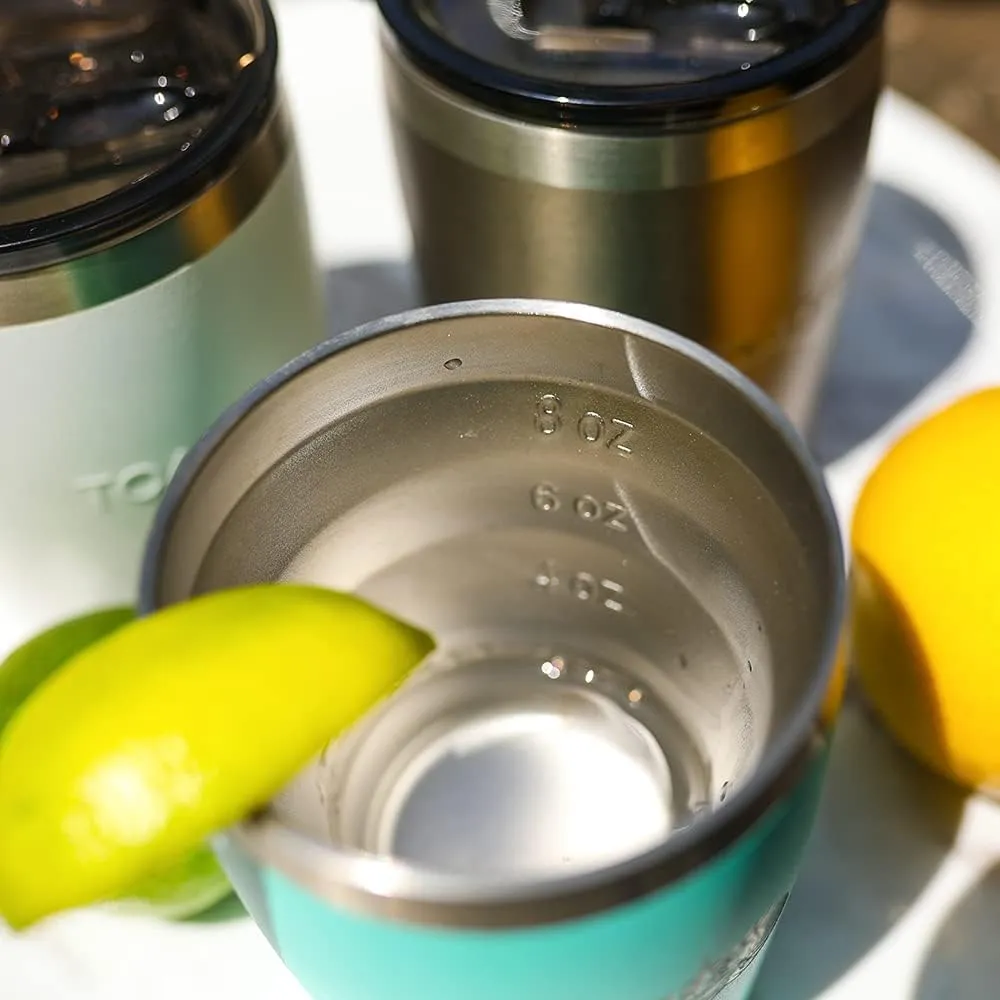 Toadfish Non-tipping 10oz Double Wall Insulated Stainless Steel Rocks Tumbler 4-Pack Gift Set w/Ice Ball Tray & Easy Slide Lid - White