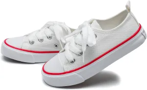 Toddler Canvas Sneakers for Boys & Girls - Breathable, Lightweight & Durable Lace-Up Shoes Non-Slip Rubber Sole, Classic School Style for Play & Casual Wear,Ages 2 