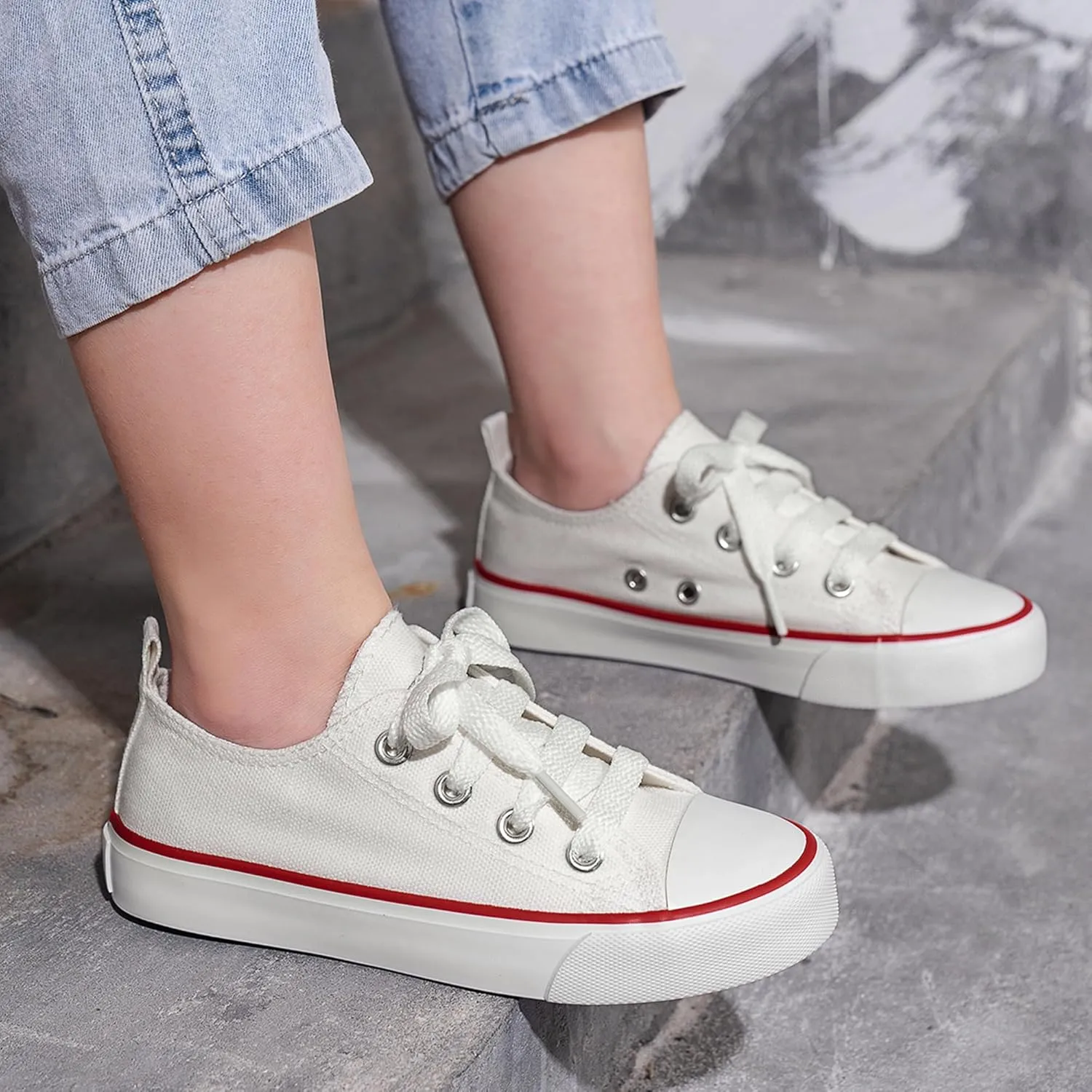 Toddler Canvas Sneakers for Boys & Girls - Breathable, Lightweight & Durable Lace-Up Shoes Non-Slip Rubber Sole, Classic School Style for Play & Casual Wear,Ages 2 