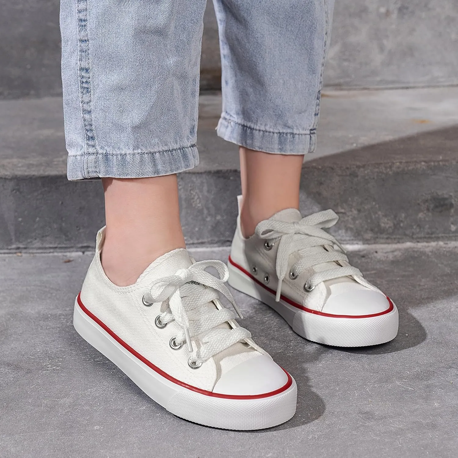 Toddler Canvas Sneakers for Boys & Girls - Breathable, Lightweight & Durable Lace-Up Shoes Non-Slip Rubber Sole, Classic School Style for Play & Casual Wear,Ages 2 