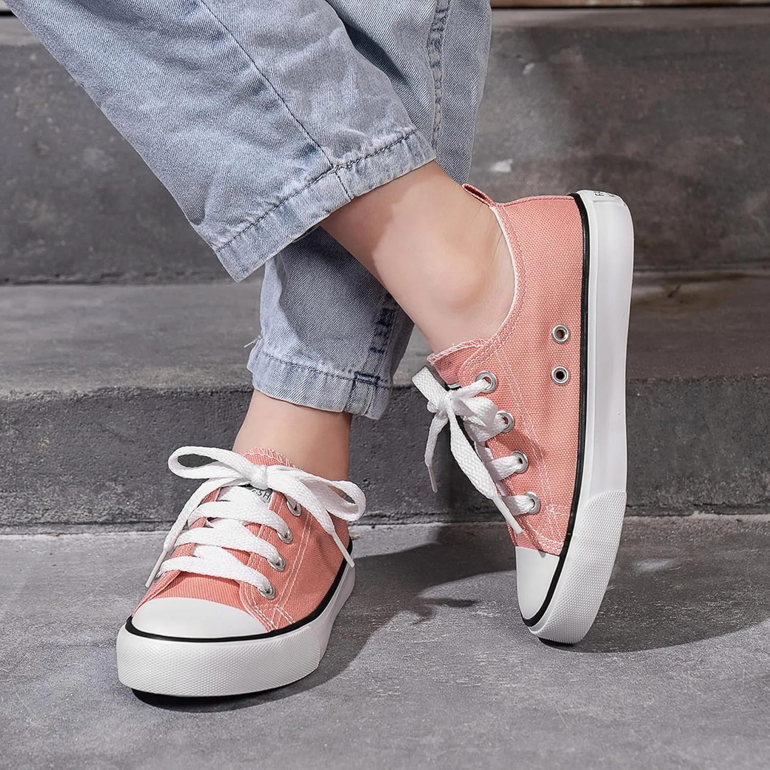 Toddler Canvas Sneakers for Boys & Girls - Breathable, Lightweight & Durable Lace-Up Shoes Non-Slip Rubber Sole, Classic School Style for Play & Casual Wear,Ages 2 