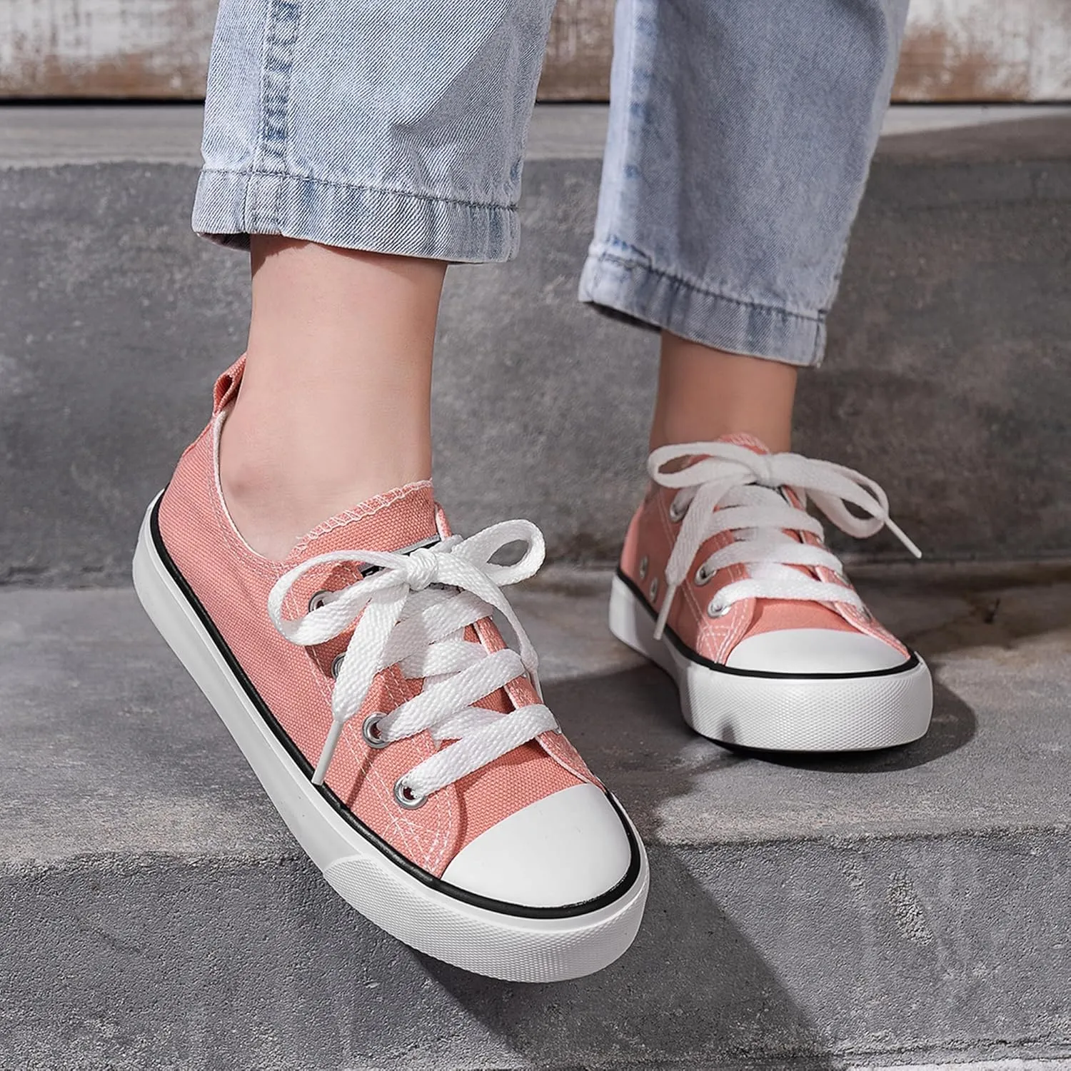 Toddler Canvas Sneakers for Boys & Girls - Breathable, Lightweight & Durable Lace-Up Shoes Non-Slip Rubber Sole, Classic School Style for Play & Casual Wear,Ages 2 