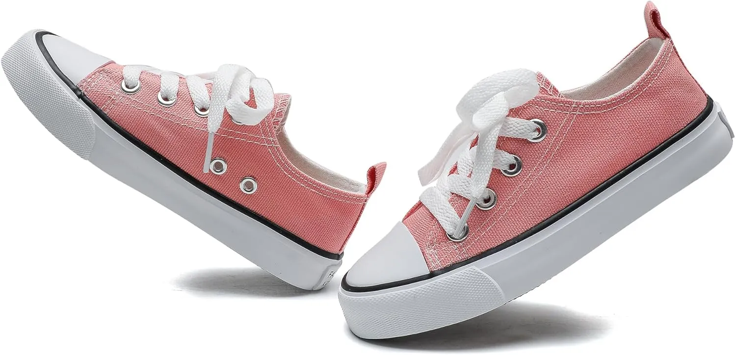 Toddler Canvas Sneakers for Boys & Girls - Breathable, Lightweight & Durable Lace-Up Shoes Non-Slip Rubber Sole, Classic School Style for Play & Casual Wear,Ages 2 
