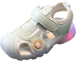 Toddler Cartoon Light Up Sandals Girls Boys Closed Toe Beach Shoes Luminous Soft Sole Non Slip Anti Slip Sneakers