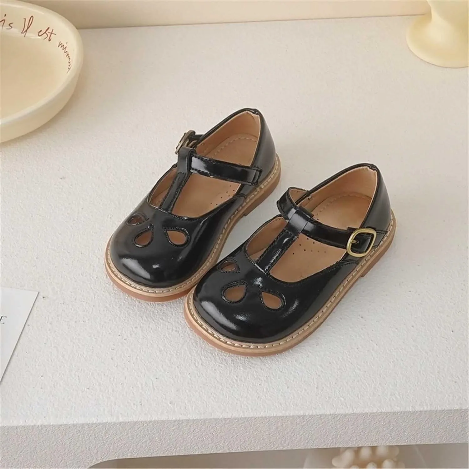 Toddler Girl Mary Jane Dress Shoes, Little Ballet Flats for 2 to 12 Girls Party School Flat Bottom Kids Slides
