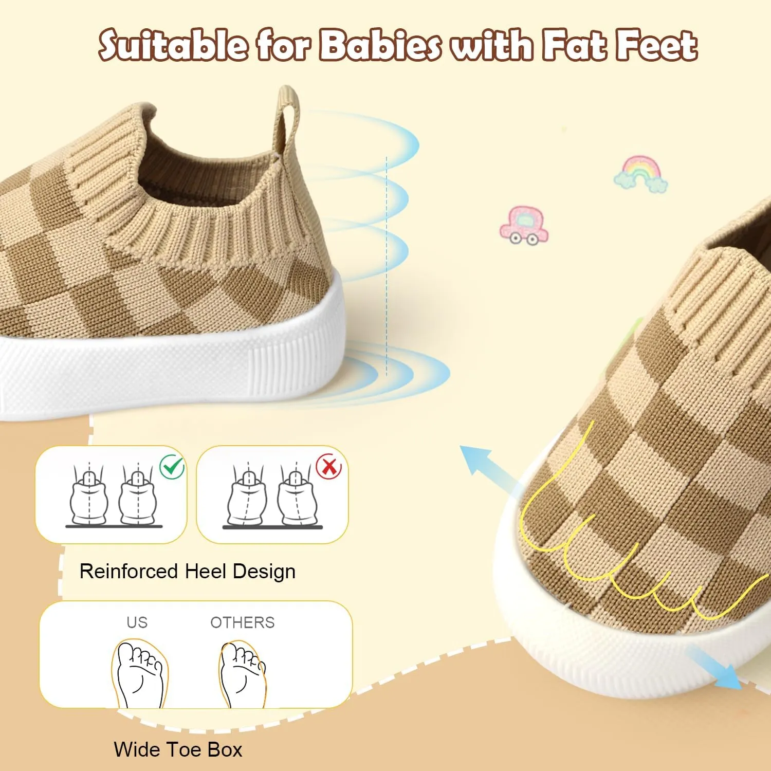 Toddler Shoes Baby Girl Boy Soft Breathable Mesh Wide Toe Box Lightweight Non-Slip Slip On First Walking Shoes