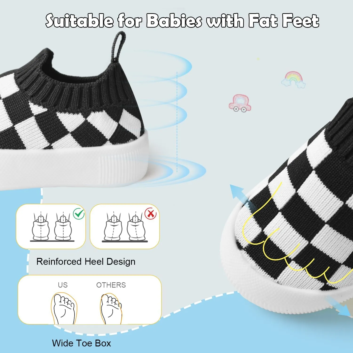 Toddler Shoes Baby Girl Boy Soft Breathable Mesh Wide Toe Box Lightweight Non-Slip Slip On First Walking Shoes