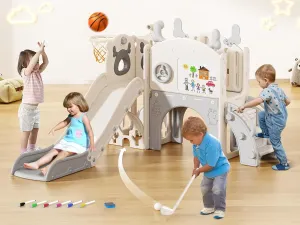 Toddler Slide, 10 in 1 Toddler Playset - Upgrade with Kids Slide, Drawing Board, Golf Set, Basketball Hoop and Storage Space for Age 1-3, Indoor and Outdoor Playground
