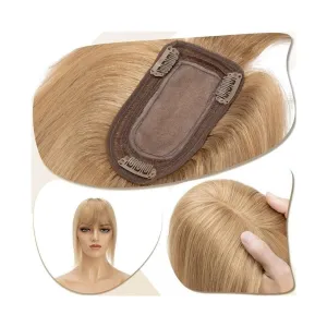 Toppers for Women Hair Toppers for Women 6"-18" Real Human Hair with Bangs, 7x12.5cm Silk Base Clip In Hair Extension 150% Densiny Indian Hair Straight Hair Pieces Hair Toppers(Dark Blonde,14inches)
