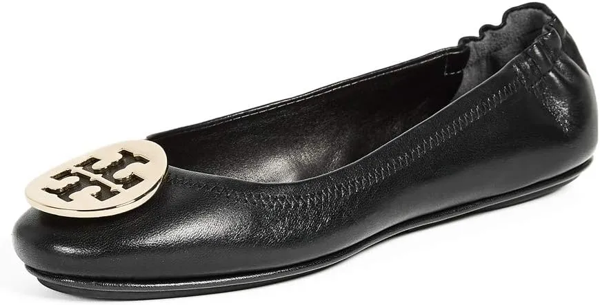 Tory Burch Minnie Leather Travel Ballet Flat (10, Perfect Black / Gold)