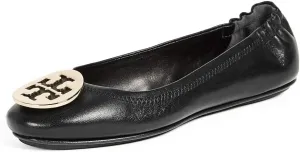 Tory Burch Minnie Leather Travel Ballet Flat (9, Perfect Black / Gold)